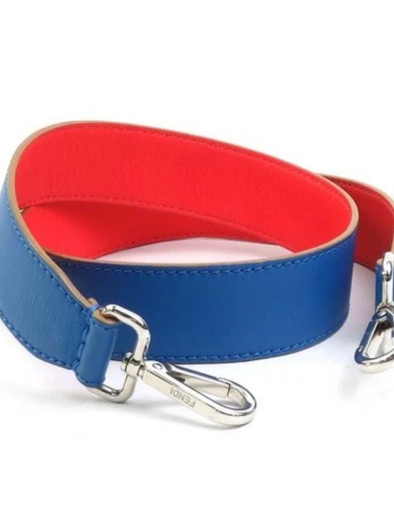 Auth Fendi Shoulder Strap Blue/Rred Leather/Silvertone - 56188a